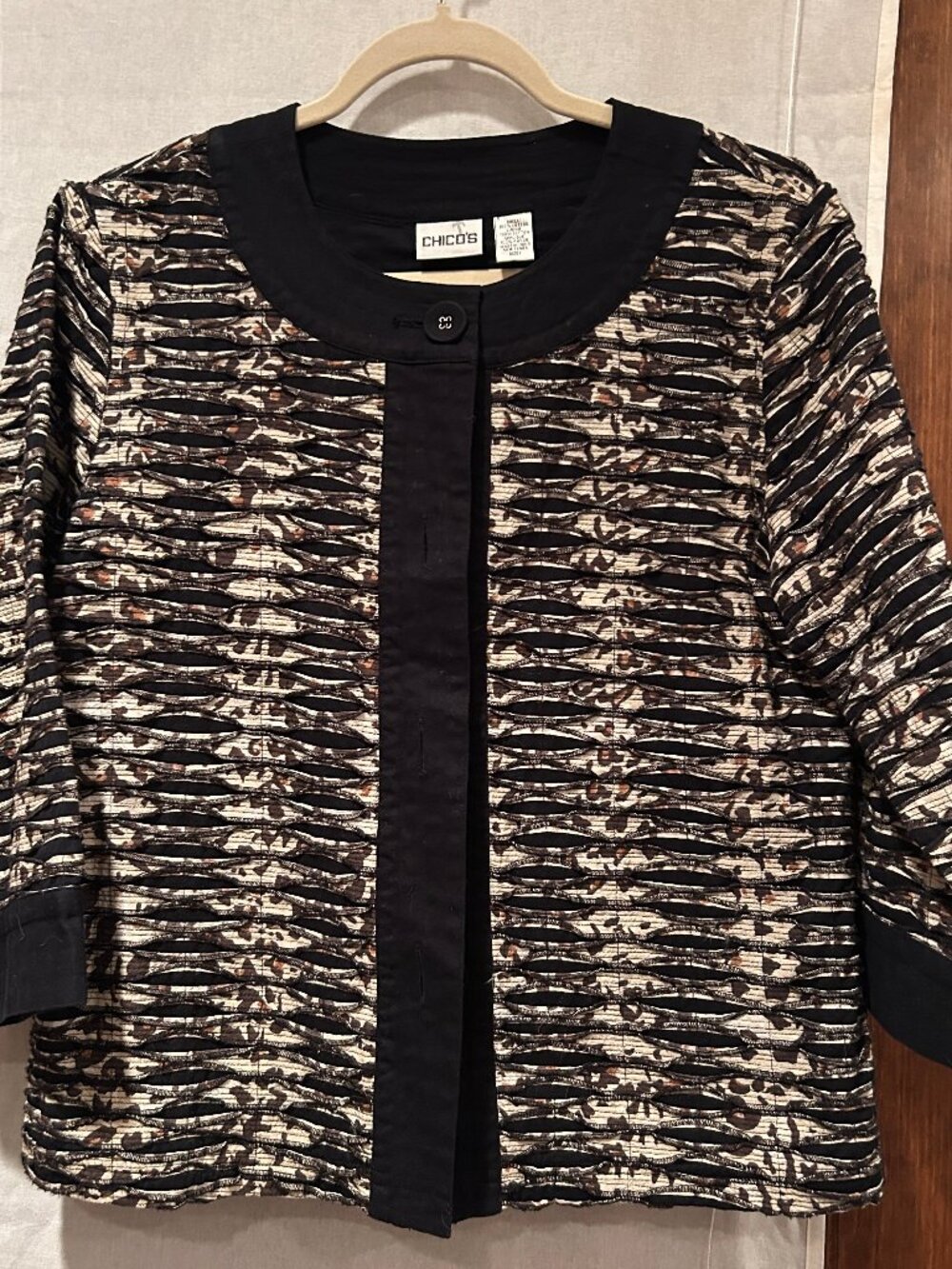 Chico's Brown - Black- White Corded Blazer / Jacket Size 1 - Cheetah Pattern